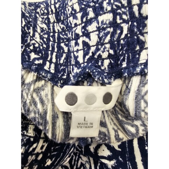 ALK Women's L Three Dots Aztec Pull On Palazzo High Waist Wide Leg Pants Blue - Picture 6 of 8